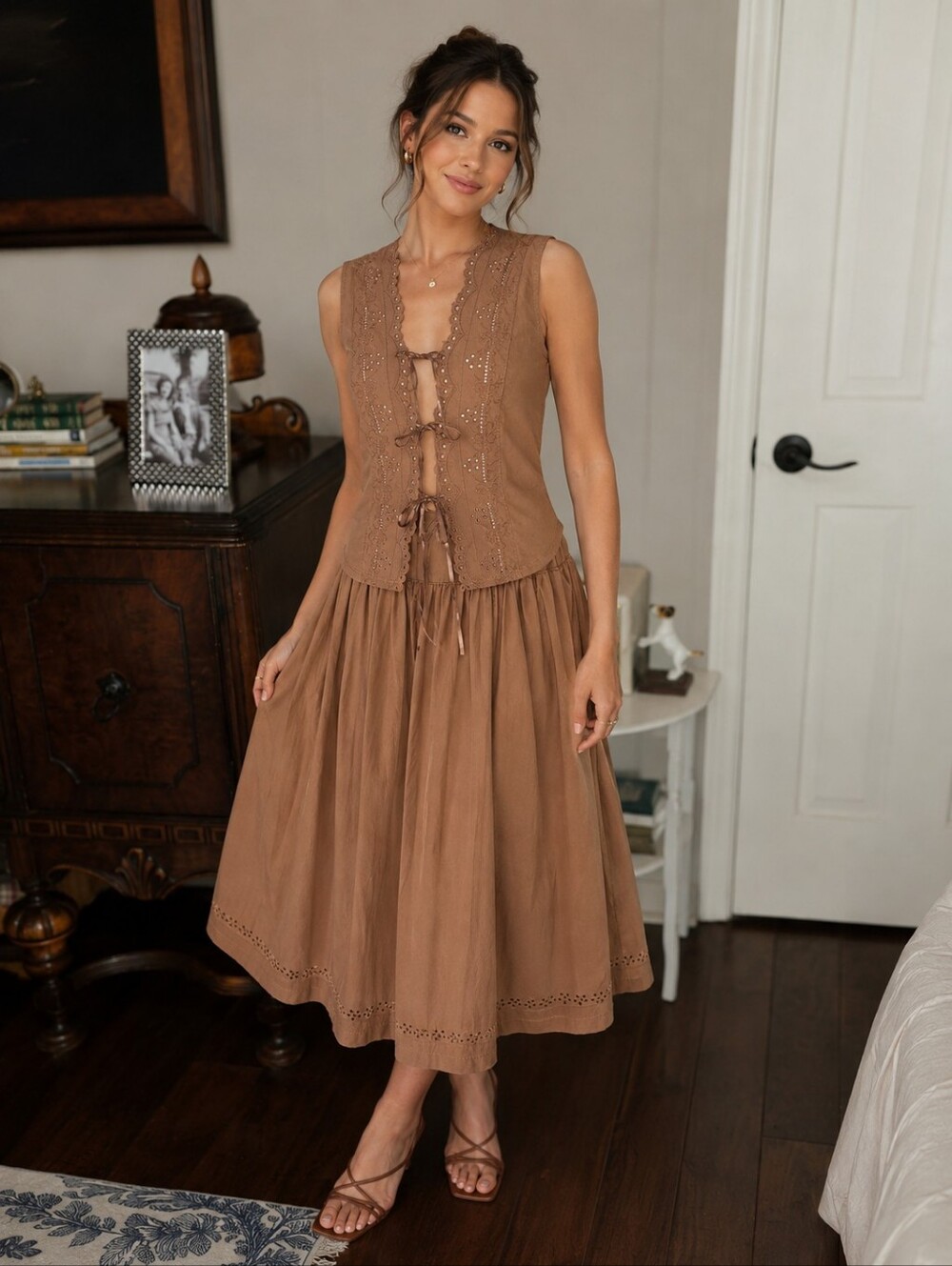 Free People Gesibelle Skirt Set. Earthy.Boho Chic, Cottagecor NWT Macadamia...